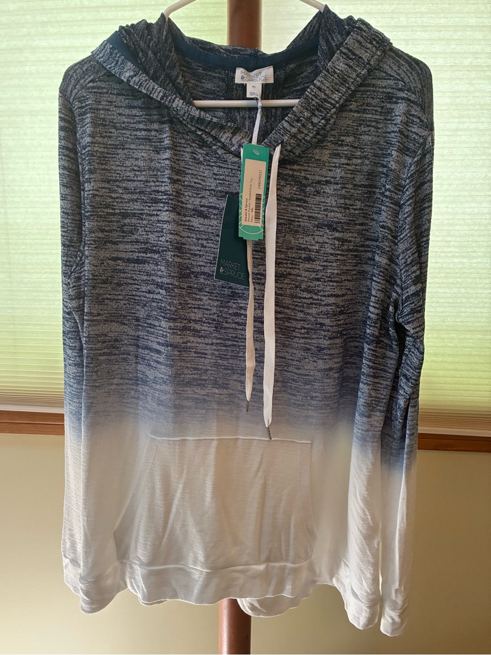 Market & Spruce Navy and White Hooded Knit Top